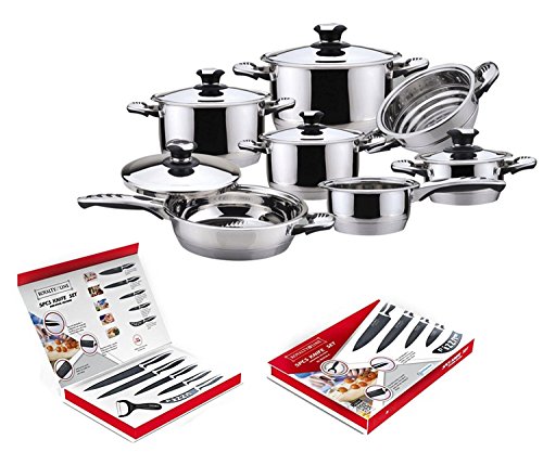 Euroricami Viterbo Batterie de casseroles et couteaux bavaria/Royalty Line qualité extra 18 pièces en acier inoxydable 18/10 8054392620836 (8054392620836)