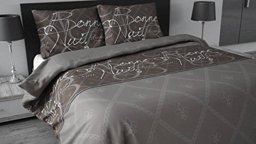 Housse de couette bonne nuit taupe 2 places