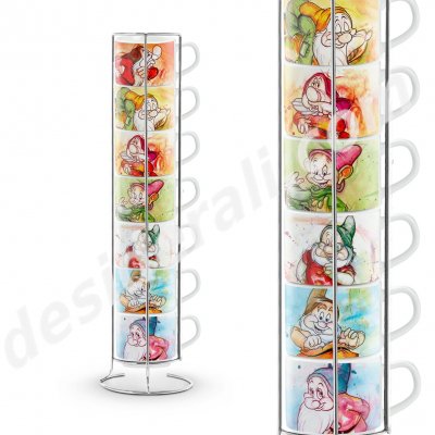 Set de 7 tasses à café avec rack en métal motif...