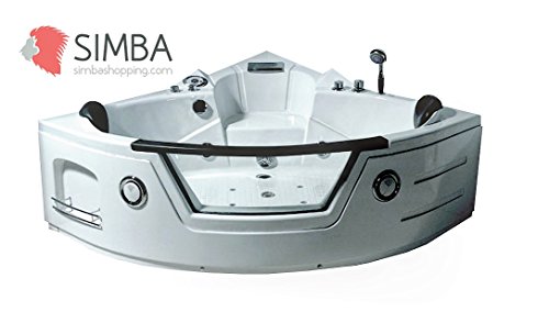 Simba BAIGNOIRE BALNEO MASSANTE - ANGLE HAUTE - BAIN TOURBILLON - JACUZZI 135 x 135 jets dorsaux whirlpool spa chromothérapie cascade code EAN 8058340720371 