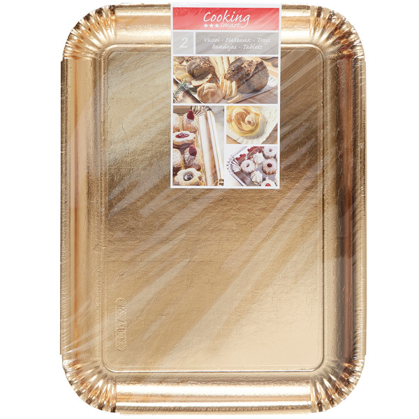 Lot de 2 plateaux en carton coloris doré, dimen...