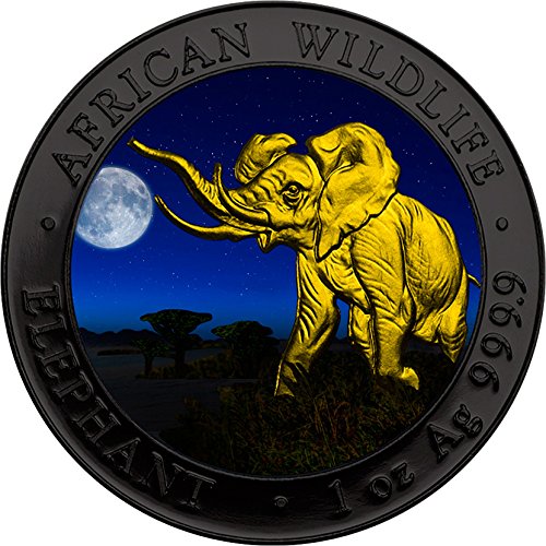 ELEPHANT NIGHT African Wildlife 1 Oz Silver Coi...
