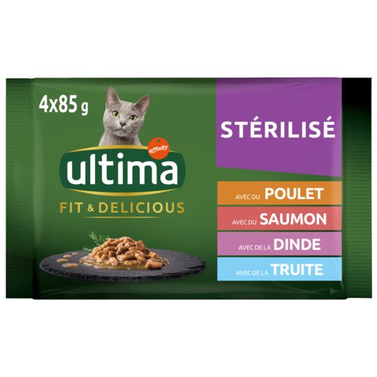  Aliment pour chat poulet dinde saumon et truite ULTIMA code EAN 8410650547589 