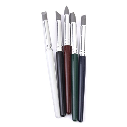 MITE Anti-acariens Manche en bois pointe flexible en silicone Shapers d'argile Sculpture modelage pâte Fimo à découper Stylo Outils Lot de 5 8419221310669 (8419221310669)