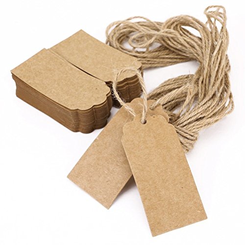 MITE Anti-acariens Papier Kraft étiquettes prix cadeau de faveurs de mariage étiquette bagage de Noël avec 10 m Guirlande Corde, Lot de 100, marron, Square Paper 8419221445293 (8419221445293)