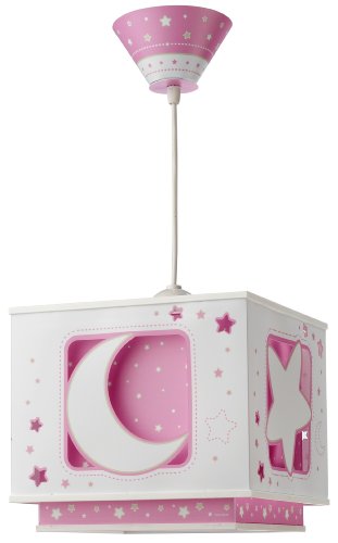 Lustre carré plastique - lune/etoiles - rose