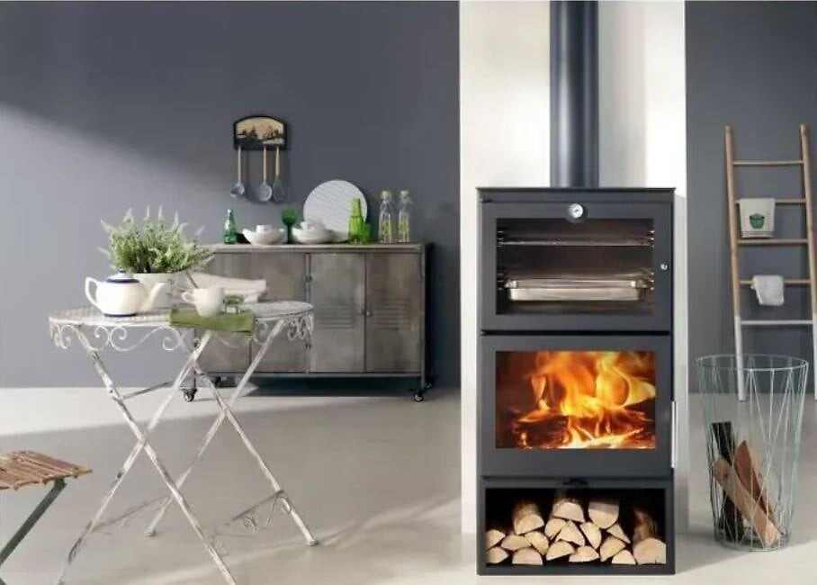 Poêle à bois Cook - Avec four et range bûches -...