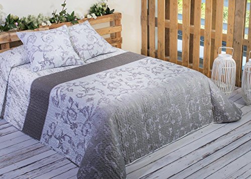 Algodón Blanco Couvre-lit en coton et 2 taies d'oreiller Blanc Imprimé Guardamar 60 x 60 cm 250 x 270 cm;  60 x 60 cm gris code EAN 8434362000767 