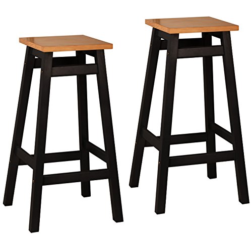Lot de 2 tabourets pin massif en Noir/ chêne
