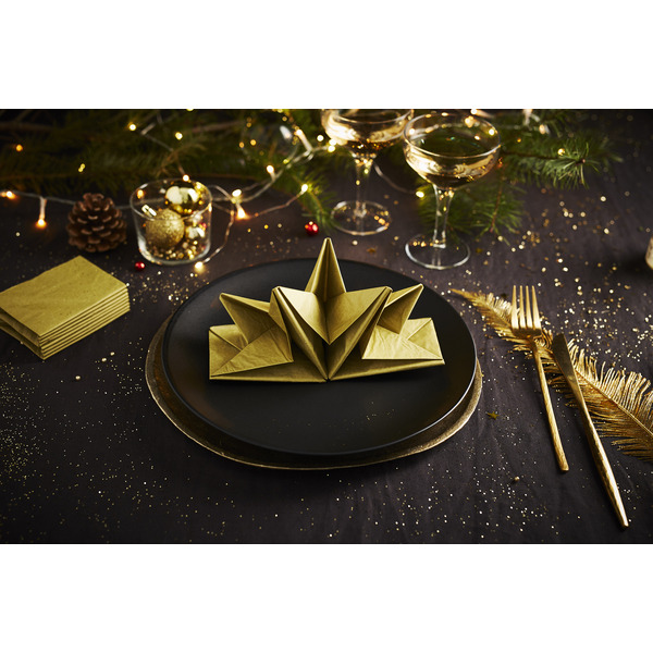 Lot de 12 Serviettes pré-pliées coloris or
