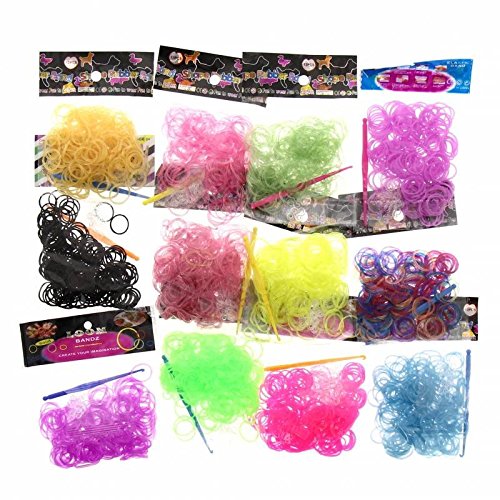 Colorful Loom Bands Lot de 2400 élastiques + 12 crochets + 144 Clips S - Pour métier à tisser (Loom) Bracelet - 12 sachets de 12 couleurs - 100% compatible Rainbow Loom, Cra-Z-Loom et autres kits Loom - 2400 bands code EAN 8435384602311 