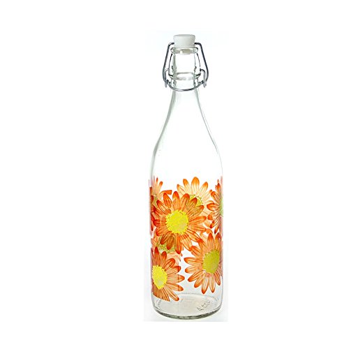 Bouteille de Verre-3 Couleurs Fleur 1L.-Orange