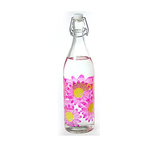 Bouteille de Verre-3 Couleurs Fleur 1L.-Pink