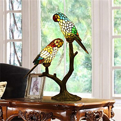 A Tiffany Perroquets Lampes HOME UK- Perroquet Tiffany Nordic Méditerranée lampe de table Chambre à coucher Terrasse Bar Chambre d'enfant Birds lampe de table code EAN 8503411052399 