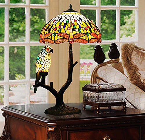 A Tiffany Perroquets Lampes HOME UK- Perroquet Tiffany Nordic Méditerranée lampe de table Chambre à coucher Terrasse Bar Chambre d'enfant Birds lampe de table code EAN 8503411053372 