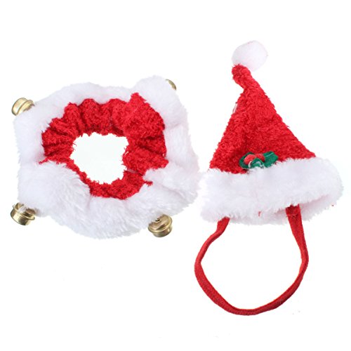 2pcs noël chien chat chapeau de santa collier a...