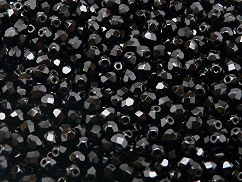 Fire-Polished perles de verre 100pcs Tchèque facettes perles de verre, Fire-Polished Beads, ronde 4mm Jet Black code EAN 8592201540017 