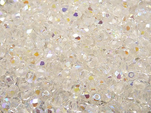 Fire-Polished perles de verre 100pcs Tchèque facettes perles de verre, Fire-Polished Beads, ronde 4mm Crystal AB code EAN 8592201540024 