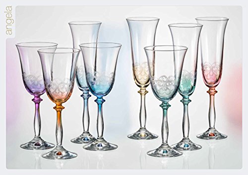 Bohême Cristal Angela. Coffret de 6 flûtes á Champagne.190ml Multicolores,gravêe 8595085207885 Bohemia