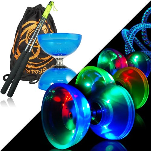 Cyclone quartz 2 (bleu) glow diabolo set w / st...