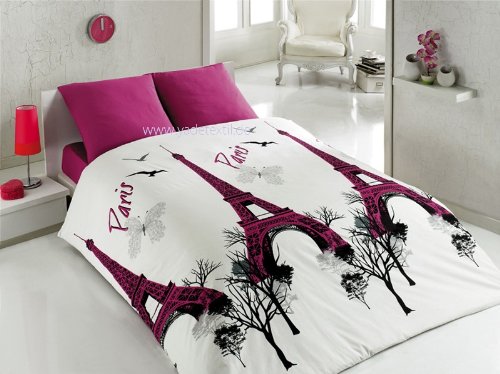 ZIRVEHOME Zirvehome Paris Eiffel Parure de lit avec housse de couette 200 x 220 cm et 2 taies d'oreiller 80 x 80 cm motif Tour Eiffel code EAN 8680628616214 