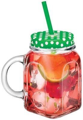 Mug en verre 45cl avec couvercle vert & paille ...