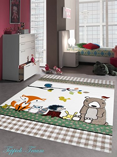 Traum Enfants tapis de jeu tapis enfants des tapis animaux mignons colorés portent renard lièvre hérisson hibou Oiseaux Crème Beige Brown Turquoise Orange Vert Rouge Größe 80x150 cm 8697624028453 (8697624028453)