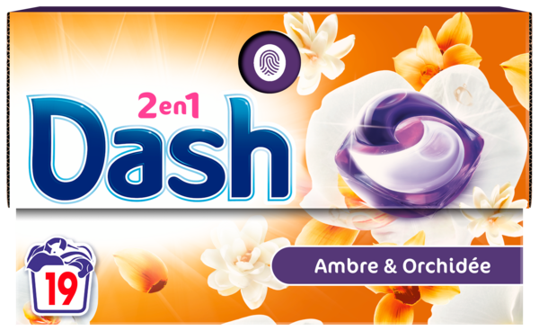 LESSIVE PODS 2 EN 1 AMBRE & ORCHIDÉE X19
DASH