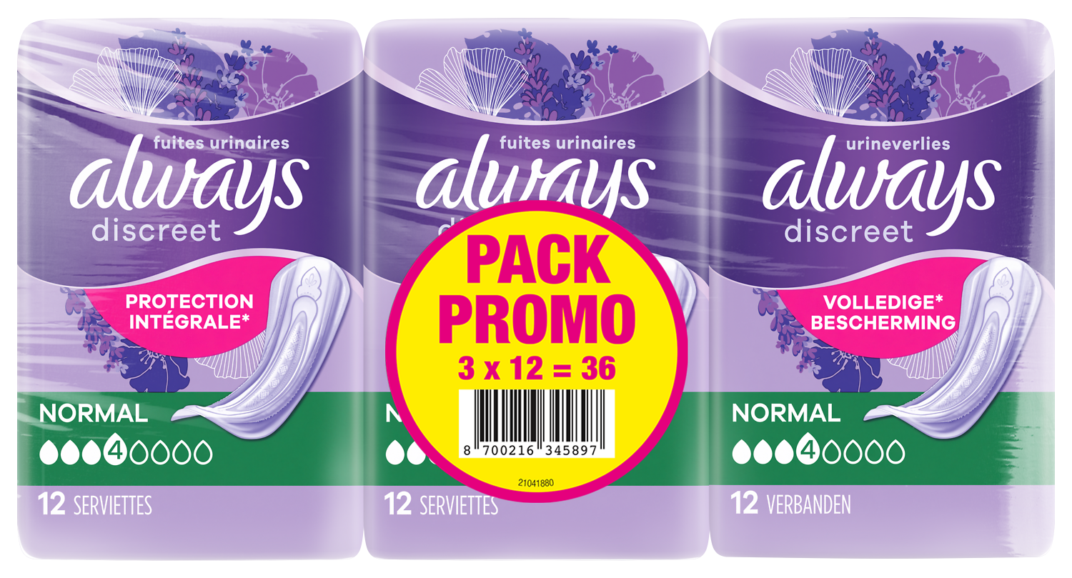  SERVIETTES POUR FUITES URINAIRES ALWAYS DISCREET code EAN 8700216345835 