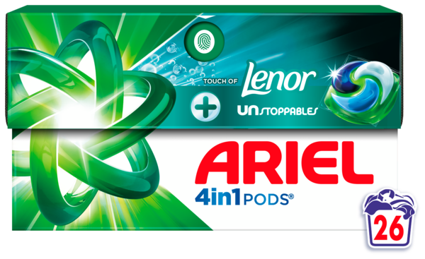 ARIEL LESSIVE PODS + UNSTOPPABLE AERIEN 26D
 code EAN 8700216648745 