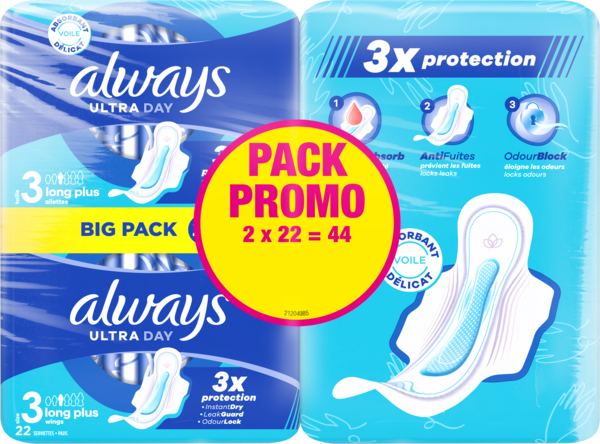 SERVIETTES HYGIÉNIQUES ULTRA JOUR & NUIT 2 X22
