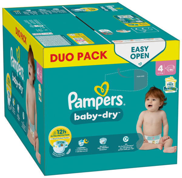 PAMPERS COUCHES BABY DRY DUO PACK T4 X86
 code EAN 8700216904377 