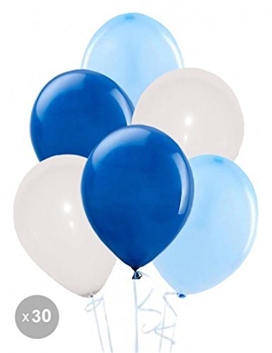 Ballons blancs, bleus et bleu foncé (x30)