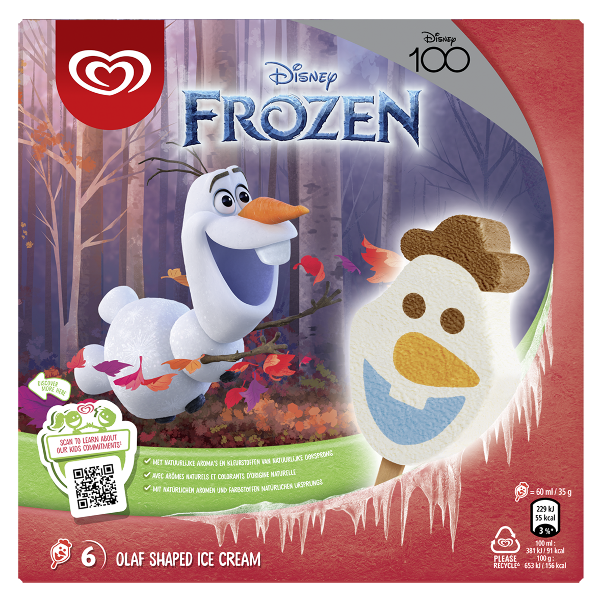 6 bâtonnets glacés Vanille Chocolat Caramel Olaf