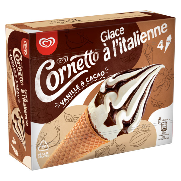CORNETTO GLACE À L'ITALIENNE VANILLE CHOCOLAT
 code EAN 8711327489448 