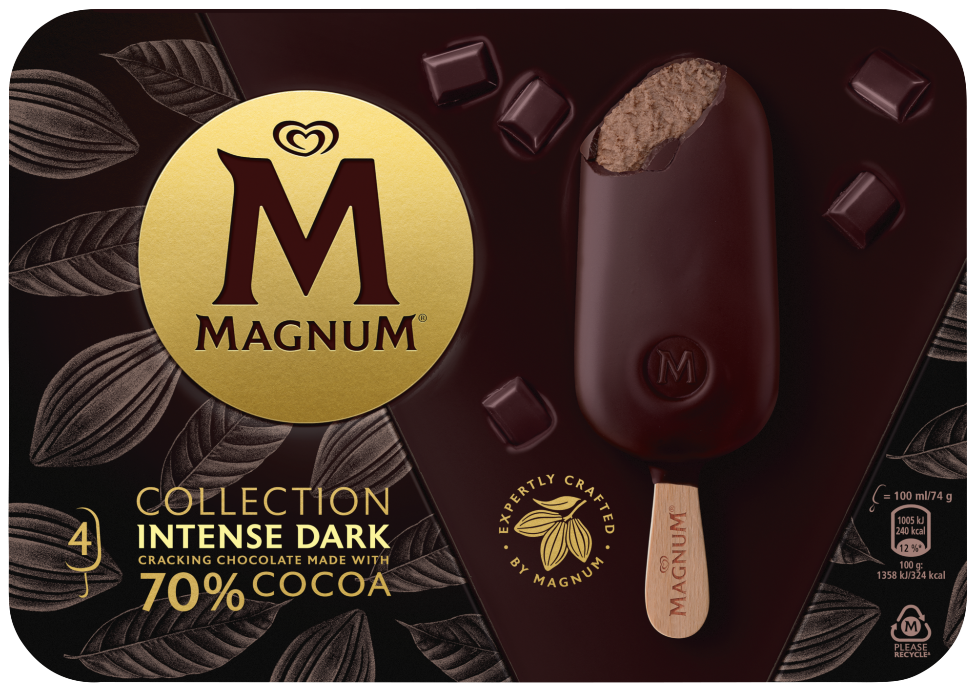 4 bâtonnets glacés collection noir intense 70% ...