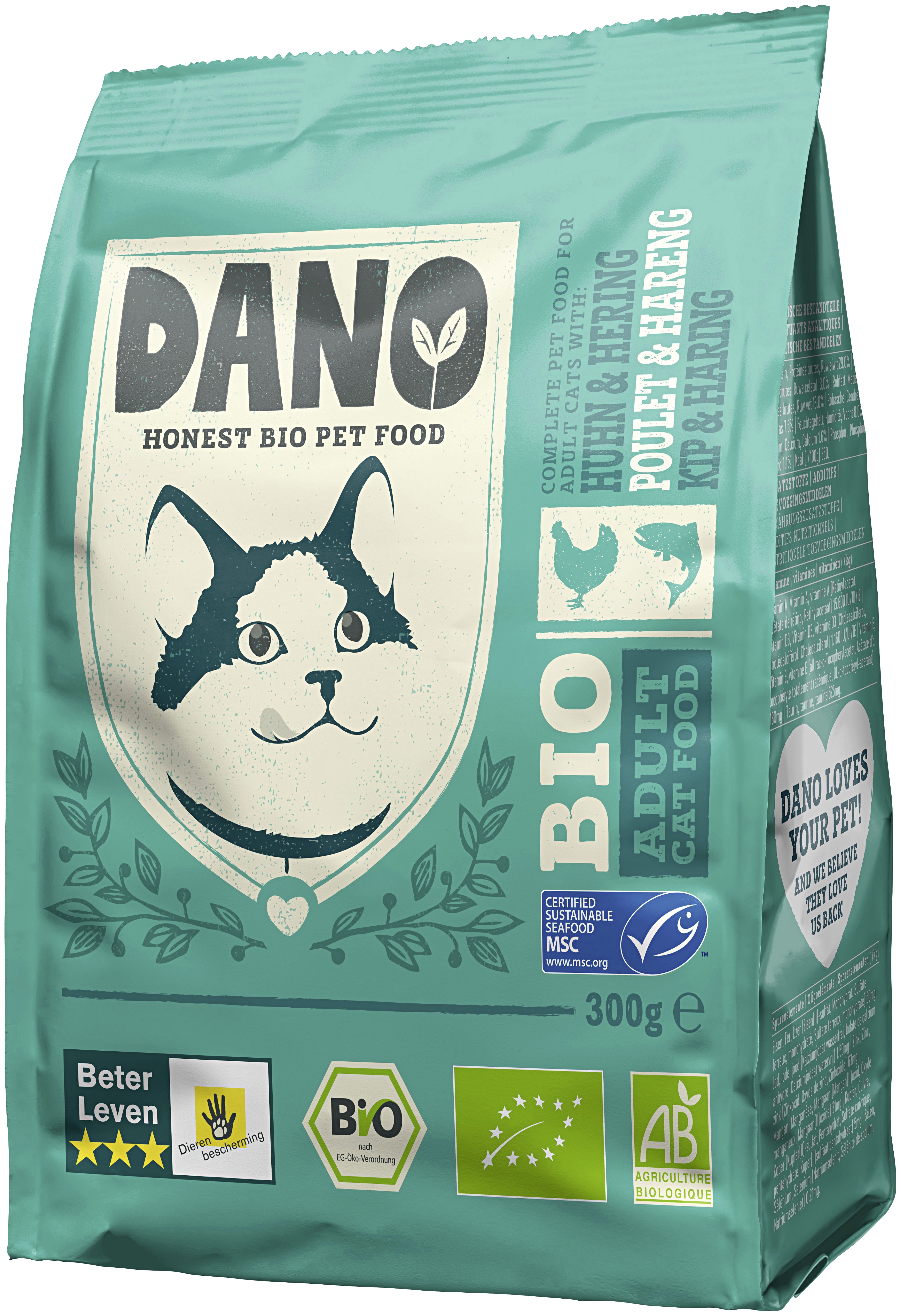 Croquettes chat poulet et hareng bio Dano