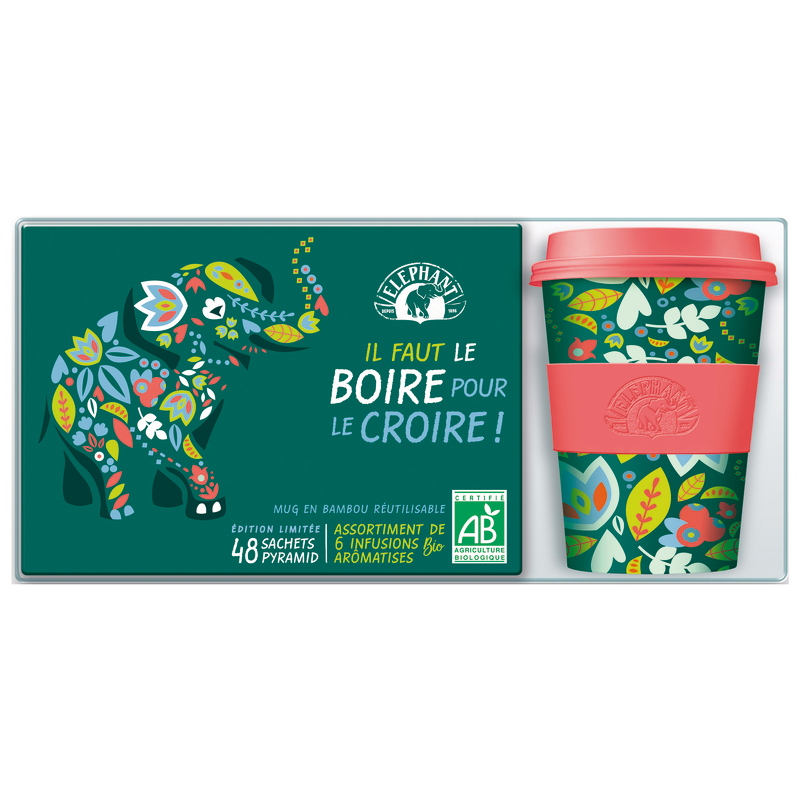 COFFRET INFUSIONS AROMATISÉES BIO ET MUG BAMBOU...
