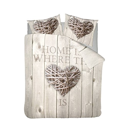 Night Life Nightlife - Housse de couette Home is wood - Beige - 240x200/220 - Avec 2 Housse D'oreiller 60x70 code EAN 8717456022839 