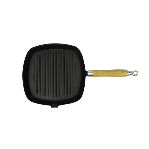 Poêle grill carrée en fonte avec manche en bois