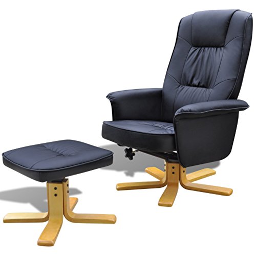 Fauteuil en cuir artificiel avec repose-pied noir