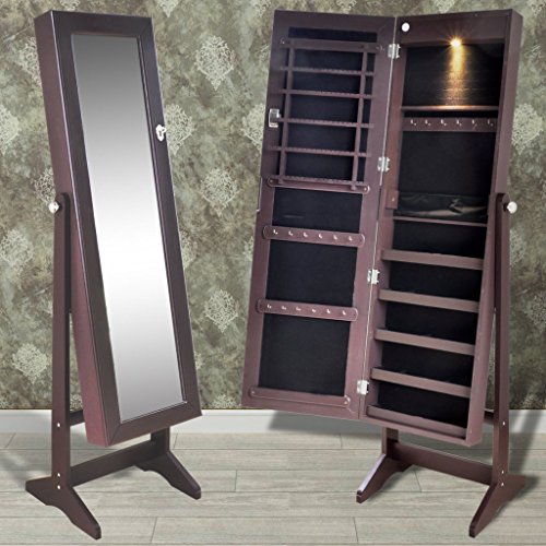 Armoire à bijoux sur pied avec miroir et éclair...