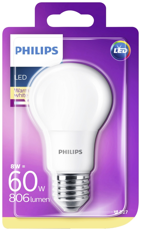 Ampoule LED dépolie standard 60 W E27 Philips