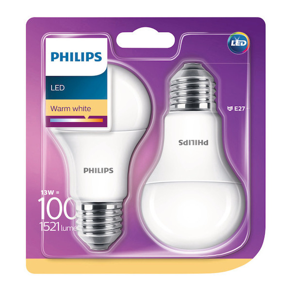 philips Ampoules LED E27 13w équivalent 100W blanc chaud dépolies code EAN 8718696586099 