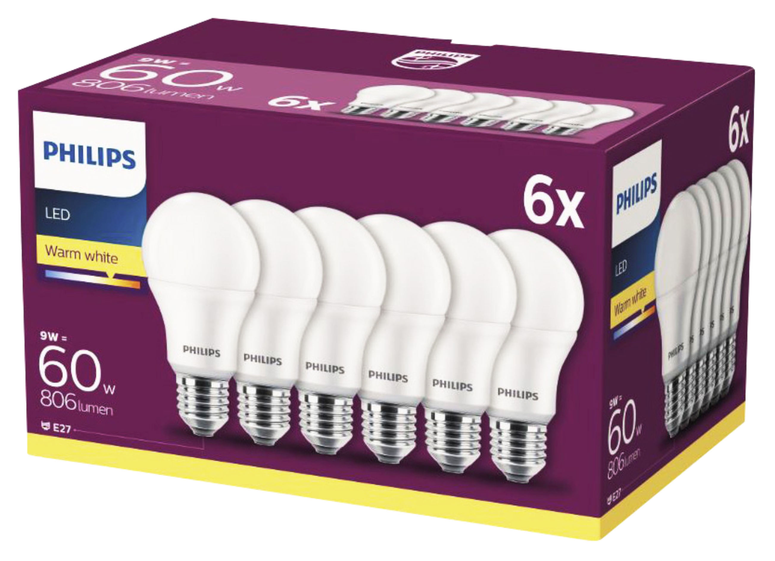 Ampoules LED 60 W E27 x 6 Philips