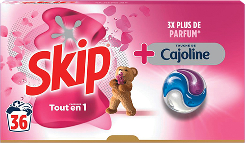 skip  LESSIVE CAPSULES TOUT EN 1 TOUCHE DE CAJOLINE OU EXTRA DÉTACHANT code EAN 8720181668173 