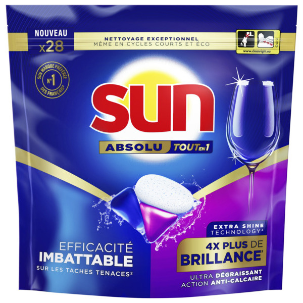 SUN TABLETTES LAVE-VAISSELLE BRILLANCE TOUT EN 1 X28  code EAN 8720182601414 
