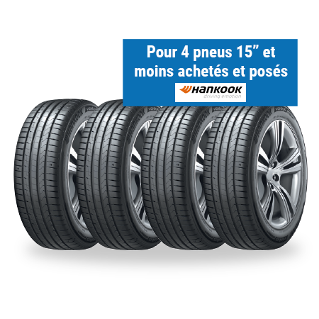 POUR 4 PNEUS 15" ET MOINS ACHETÉS ET POSÉS SUR LA GAMME ÉTÉ ET 4 SAISON DE LA MARQUE HANKOOK code EAN 88085634275771 
