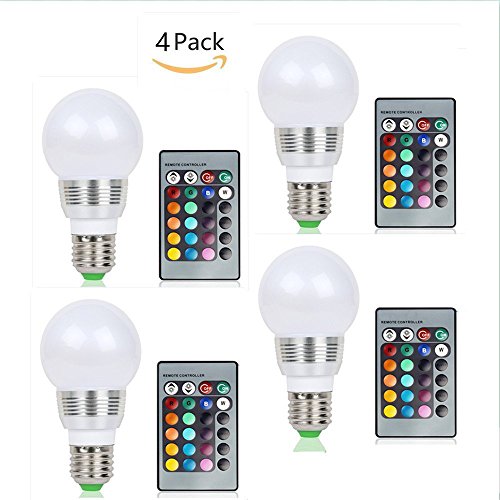 (Pack of 4)Lennystone® 5W Lampe de Table LED, Projecteur de Rotation Multicolor Couleurs Changement LED Bulb, Lampe d'ambiance, Lampe de Scène, Veilleuse de Nuit Romantique, avec Télécommande,AC85-265V (5W E27 4Pcs) 8858068329951 Lennystone.inc