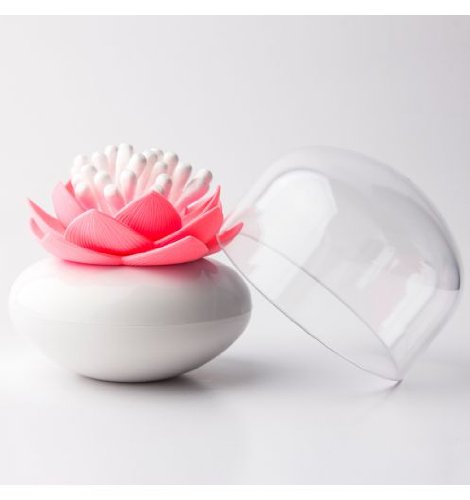 Boîte pour patches de coton et lotus blanc/rose